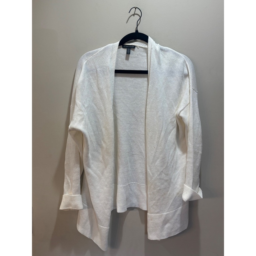 (READ) Eileen Fisher Cream Knit Open Front Cardigan Sweater Size S Organic Linen